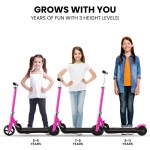 rovo kids electric scooter lithium ride on foldable e scooter 125w rechargeable, pink Three height-adjustable scooters for different age groups.
