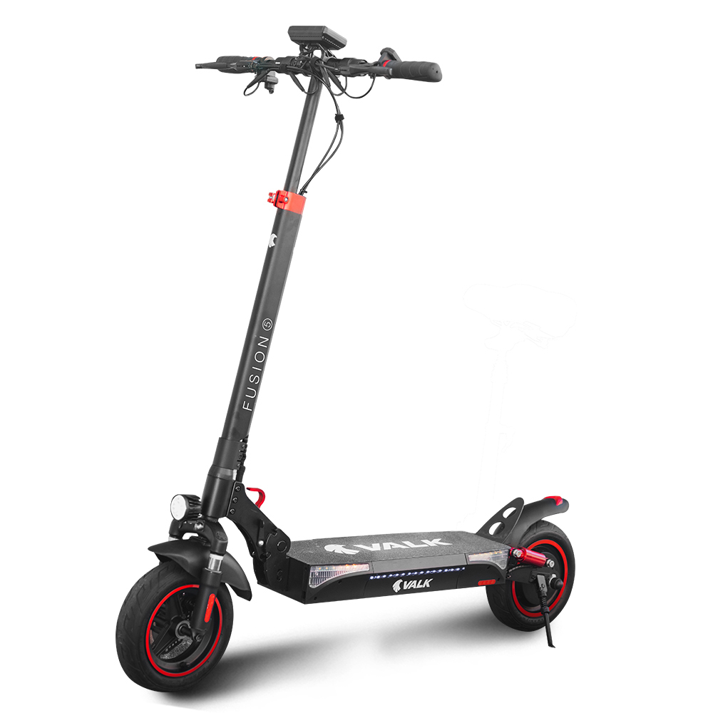 Black electric scooter with red accents.