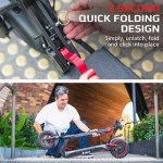 Man showing quick fold of electric scooter.