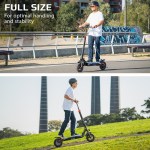 Person riding electric scooter for handling and stability.