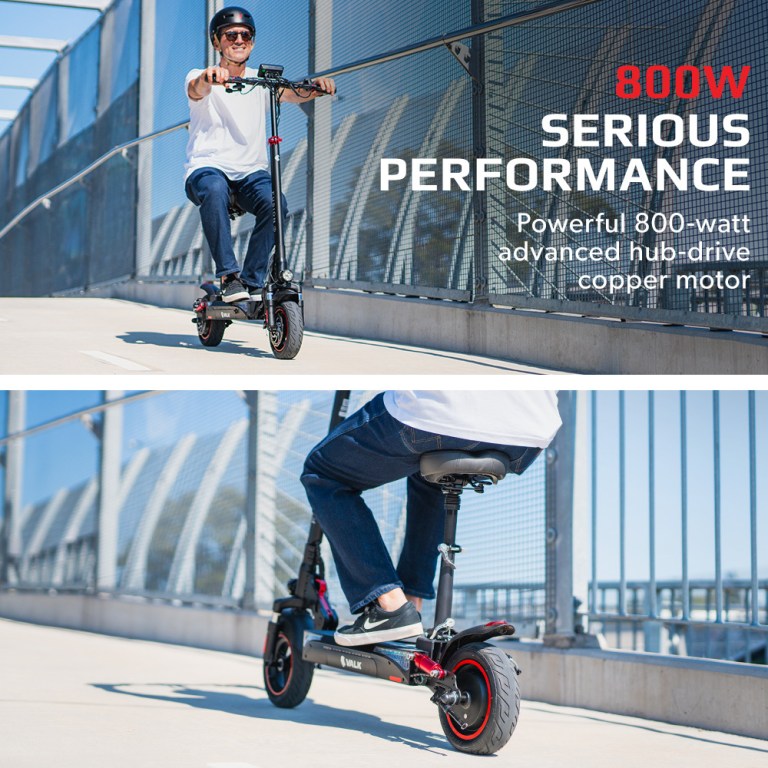 Person riding powerful 800W electric scooter on bridge.