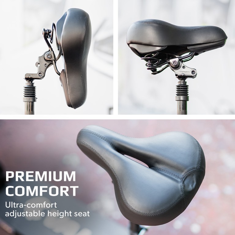 Adjustable height bicycle seat with premium comfort.