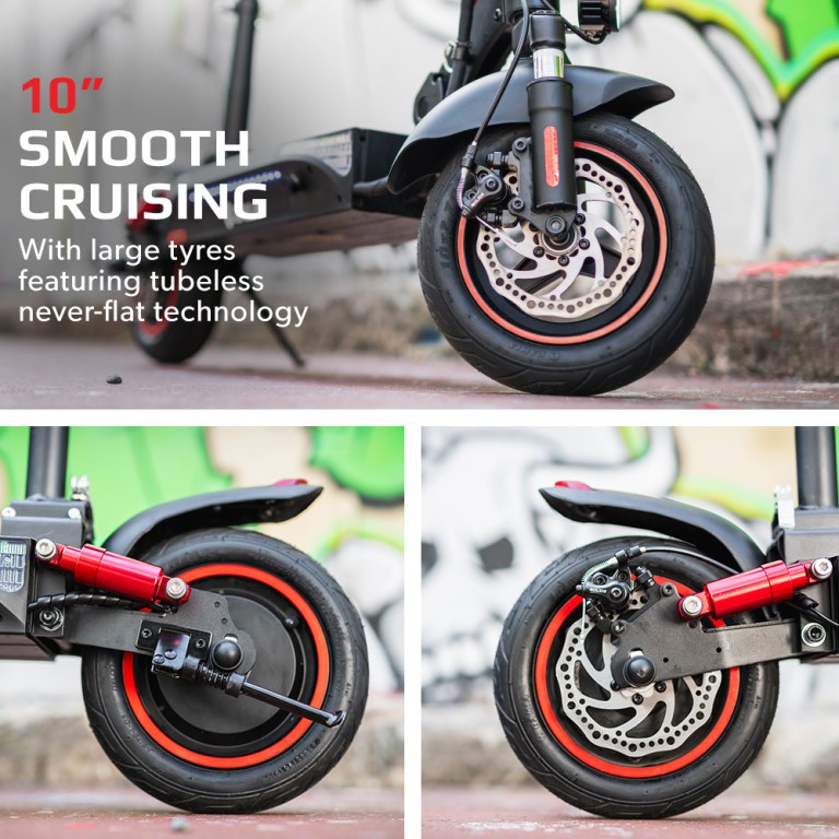 Electric scooter with large tubeless wheels