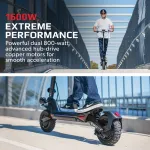 valk primal 9 dual motor 1600w extreme hill climbing e scooter electric, black Person riding powerful electric scooter on bridge.