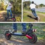 Person riding electric scooter in park.