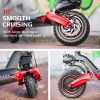 valk primal 9 dual motor 1600w extreme hill climbing electric e scooter, black/red Electric scooter with red wheels and puncture-resistant tyres.