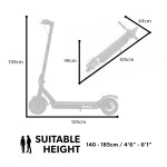 valk 400w electric scooter, 37v folding e scooter with suspension, for adults, synergy 5 mkii black Electric scooter dimensions and suitable height range.