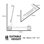 valk 400w electric scooter, with suspension for adults portable folding ride on,synergy 5 mkii white Electric scooter dimensions and suitable height range.