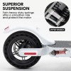 valk 400w electric scooter, with suspension for adults portable folding ride on,synergy 5 mkii white Electric scooter with superior suspension system close-up.