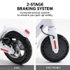 valk 400w electric scooter, with suspension for adults portable folding ride on,synergy 5 mkii white Two-stage braking system: disc and electronic brakes.