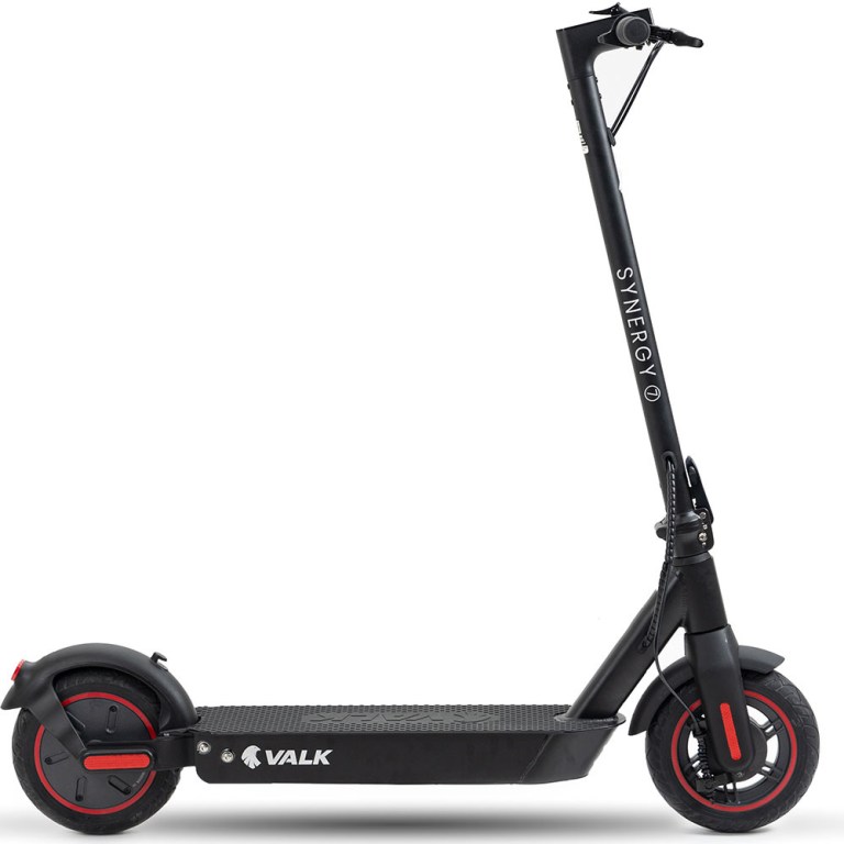 Black electric scooter with red accents