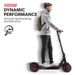 Person riding electric scooter with 500W power.