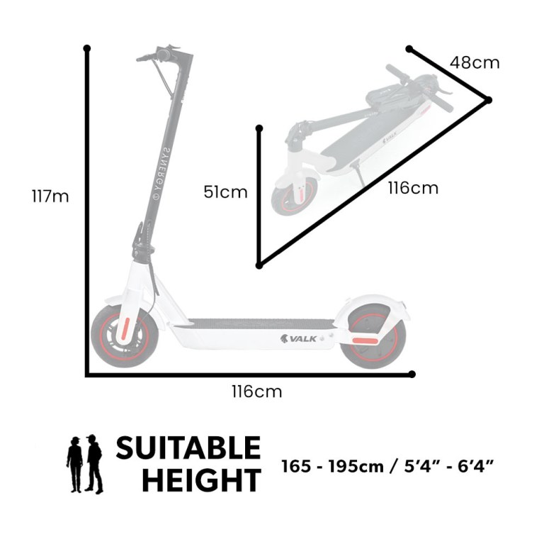 valk synergy 7 mkii electric scooter 500w 15ah, motorised escooter for adults, white Electric scooter dimensions and suitable height range.