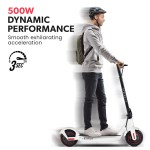 valk synergy 7 mkii electric scooter 500w 15ah, motorised escooter for adults, white Person rides electric scooter with dynamic performance.