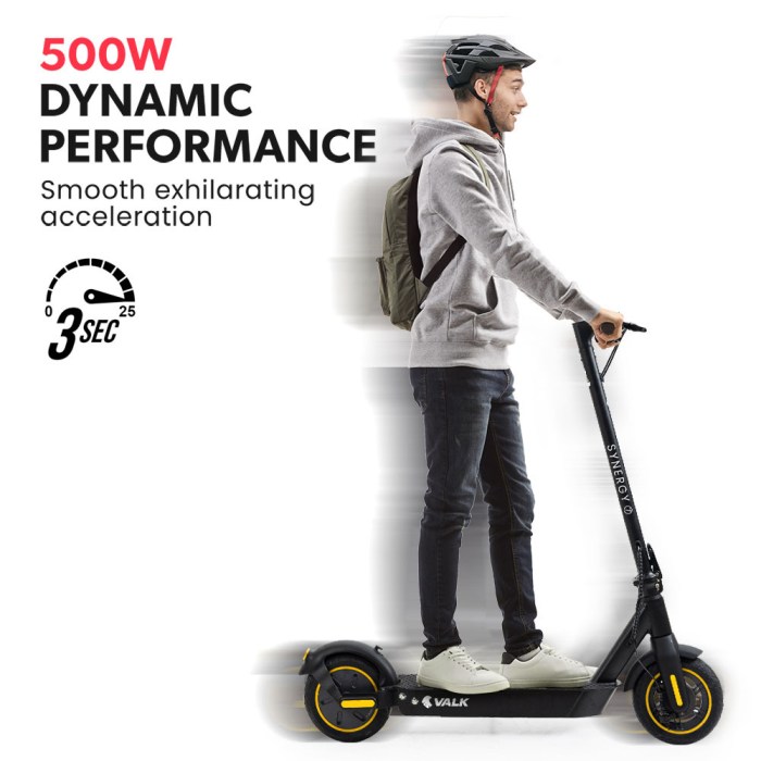 valk synergy 7 mkii 500w electric scooter 15ah 37v battery foldable e scooter adult ride on Person riding high-performance electric scooter.