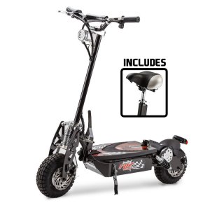 Electric scooter with seat attachment included.