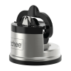 kitchen knife sharpener suction grip for knives blades scissors sharpening tools Silver and black knife sharpener with handle.