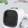 Pouring water into compact air cooler.