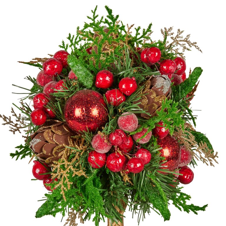 christabelle 36cm christmas tabletop topiary tree pre decorated berries, baubles & pine cones gold pot twisted stem festive decoration christabelle 36cm christmas tabletop topiary tree pre decorated berries, baubles & pine cones gold pot twisted stem festive decoration