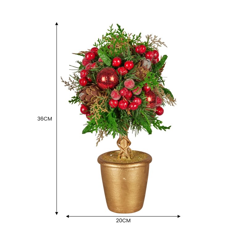 christabelle 36cm christmas tabletop topiary tree pre decorated berries, baubles & pine cones gold pot twisted stem festive decoration christabelle 36cm christmas tabletop topiary tree pre decorated berries, baubles & pine cones gold pot twisted stem festive decoration