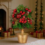 christabelle 36cm christmas tabletop topiary tree pre decorated berries, baubles & pine cones gold pot twisted stem festive decoration christabelle 36cm christmas tabletop topiary tree pre decorated berries, baubles & pine cones gold pot twisted stem festive decoration