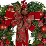 christabelle 71cm christmas wreath lush green holiday door wreath with red berries, baubles & pine cones pre decorated festive wall or front door decoration