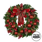 christabelle 71cm christmas wreath lush green holiday door wreath with red berries, baubles & pine cones pre decorated festive wall or front door decoration