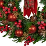 christabelle 71cm christmas wreath lush green holiday door wreath with red berries, baubles & pine cones pre decorated festive wall or front door decoration