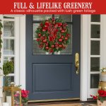 christabelle 71cm christmas wreath lush green holiday door wreath with red berries, baubles & pine cones pre decorated festive wall or front door decoration