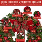 christabelle 71cm christmas wreath lush green holiday door wreath with red berries, baubles & pine cones pre decorated festive wall or front door decoration