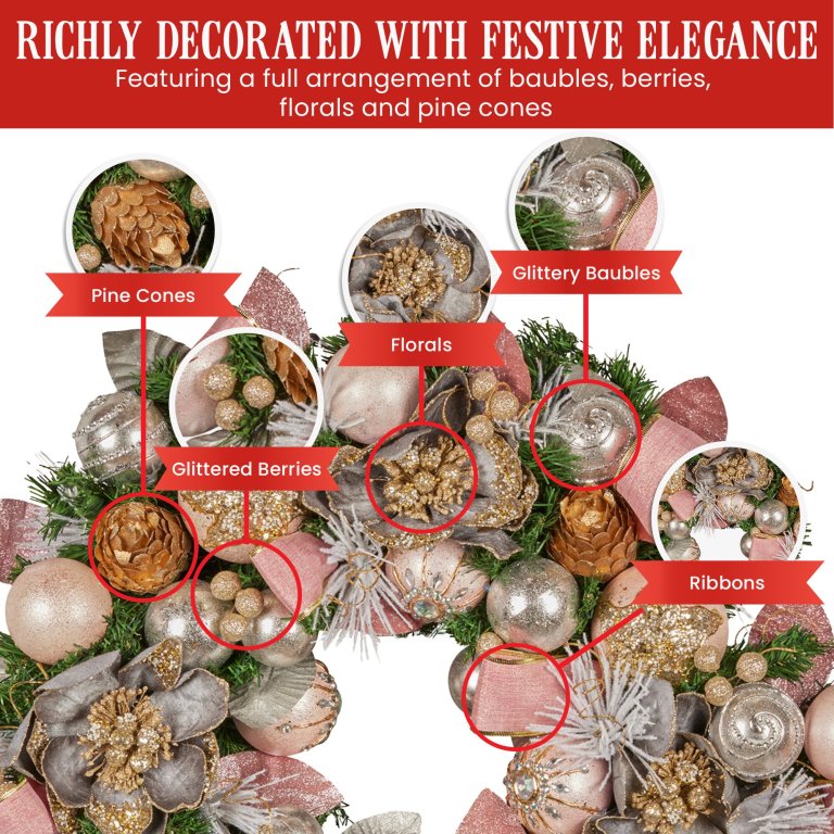 christabelle 71cm christmas wreath lush green holiday door wreath w/jewelled baubles, foliage, flowers, ribbon & berries christabelle 71cm christmas wreath lush green holiday door wreath w/jewelled baubles, foliage, flowers, ribbon & berries