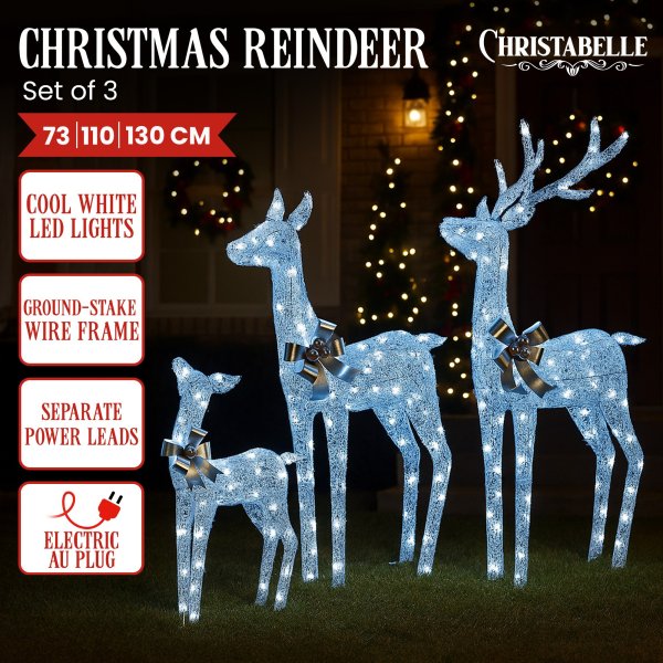 christabelle christmas reindeer display set 3 indoor & outdoor decorations acrylic beads cool white led lights silver christabelle christmas reindeer display set 3 indoor & outdoor decorations acrylic beads cool white led lights silver