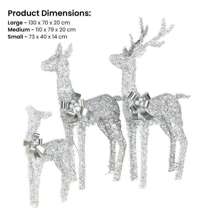 christabelle christmas reindeer display set 3 indoor & outdoor decorations acrylic beads cool white led lights silver