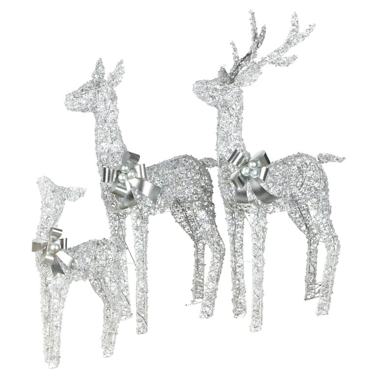 christabelle christmas reindeer display set 3 indoor & outdoor decorations acrylic beads cool white led lights silver