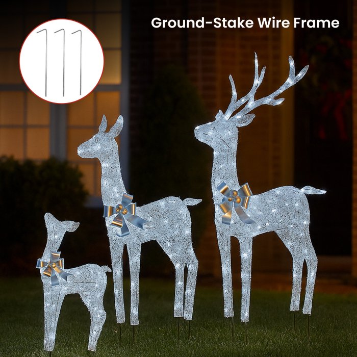 christabelle christmas reindeer display set 3 indoor & outdoor decorations acrylic beads cool white led lights silver