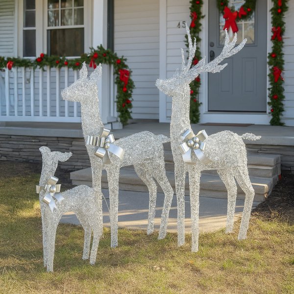 christabelle christmas reindeer display set 3 indoor & outdoor decorations acrylic beads cool white led lights silver christabelle christmas reindeer display set 3 indoor & outdoor decorations acrylic beads cool white led lights silver