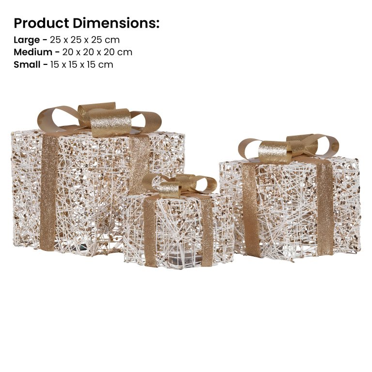 christabelle set of 3 battery operated golden christmas gift boxes w/warm white led lights indoor decorative holiday christabelle set of 3 battery operated golden christmas gift boxes w/warm white led lights indoor decorative holiday