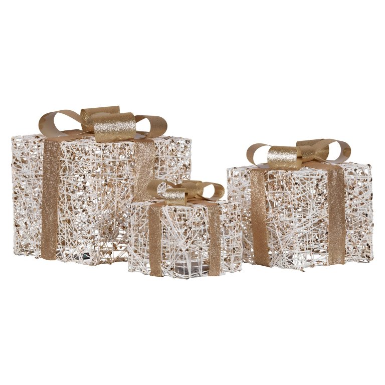 christabelle set of 3 battery operated golden christmas gift boxes w/warm white led lights indoor decorative holiday christabelle set of 3 battery operated golden christmas gift boxes w/warm white led lights indoor decorative holiday