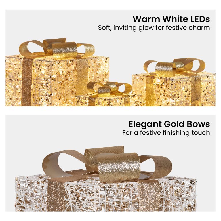christabelle set of 3 battery operated golden christmas gift boxes w/warm white led lights indoor decorative holiday christabelle set of 3 battery operated golden christmas gift boxes w/warm white led lights indoor decorative holiday