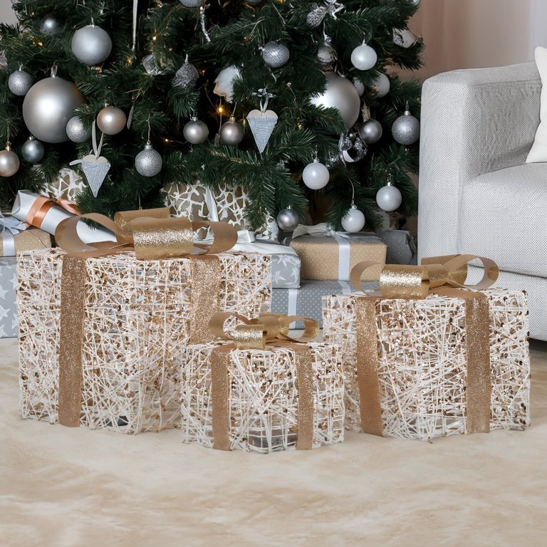 christabelle set of 3 battery operated golden christmas gift boxes w/warm white led lights indoor decorative holiday christabelle set of 3 battery operated golden christmas gift boxes w/warm white led lights indoor decorative holiday