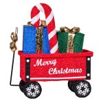 christabelle christmas cart display w/candy cane & presents warm white led lights wire frame structure indoor & outdoor