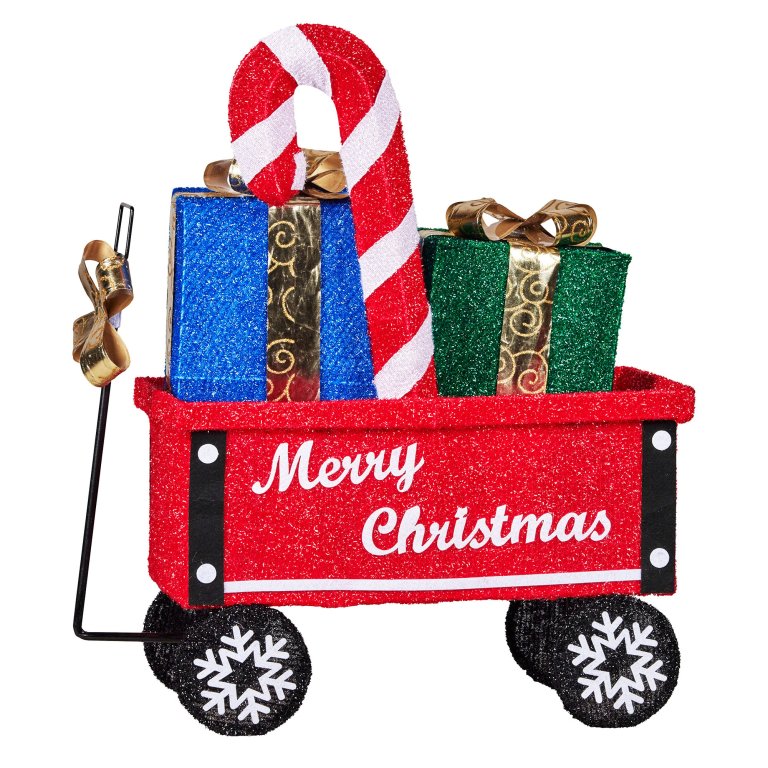 christabelle christmas cart display w/candy cane & presents warm white led lights wire frame structure indoor & outdoor