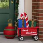 christabelle christmas cart display w/candy cane & presents warm white led lights wire frame structure indoor & outdoor