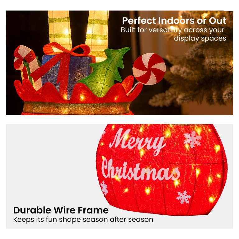 christabelle elf in gift sack christmas display warm white led lights 86cm for decoration w/wire frame construction christabelle elf in gift sack christmas display warm white led lights 86cm for decoration w/wire frame construction