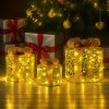 christabelle set of 3 battery operated golden cylindrical christmas gift boxes w/warm led lights indoor holiday present