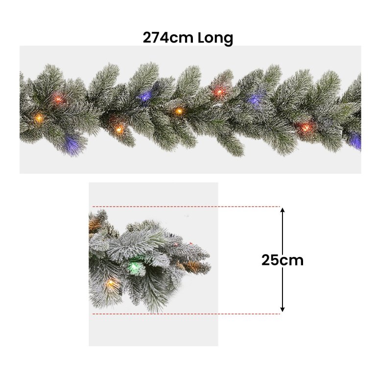 national tree company 274cm pre lit snowy stamford spruce battery operated christmas garland w/led lights & timer