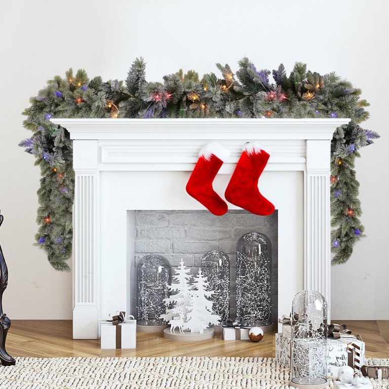 national tree company 274cm pre lit snowy stamford spruce battery operated christmas garland w/led lights & timer