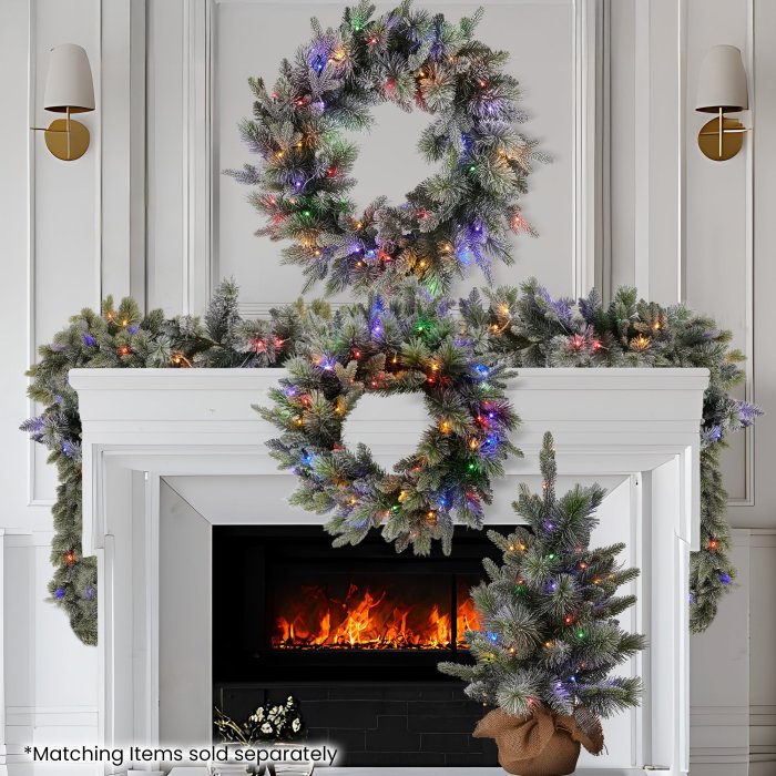 national tree company 274cm pre lit snowy stamford spruce battery operated christmas garland w/led lights & timer national tree company 274cm pre lit snowy stamford spruce battery operated christmas garland w/led lights & timer