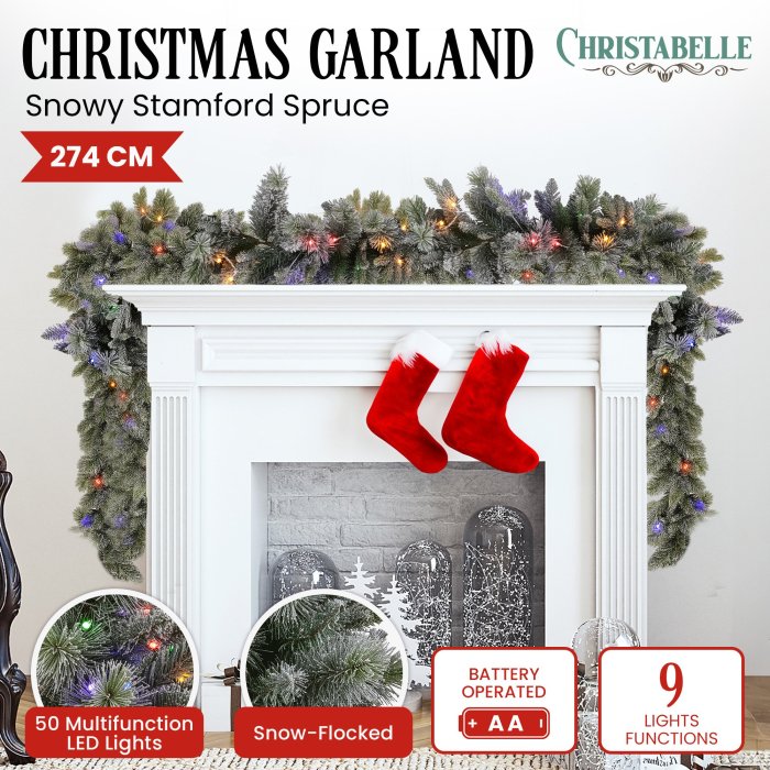 national tree company 274cm pre lit snowy stamford spruce battery operated christmas garland w/led lights & timer national tree company 274cm pre lit snowy stamford spruce battery operated christmas garland w/led lights & timer
