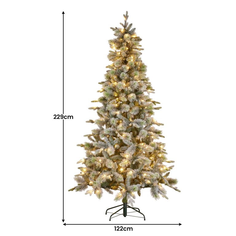 national tree company snowy stamford spruce 7.5ft christmas tree multi functional white coloured led lights & foot pedal